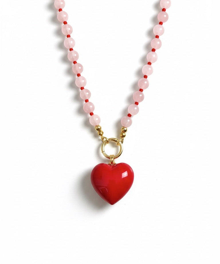 Collar Corazón Cuarzo Rosa