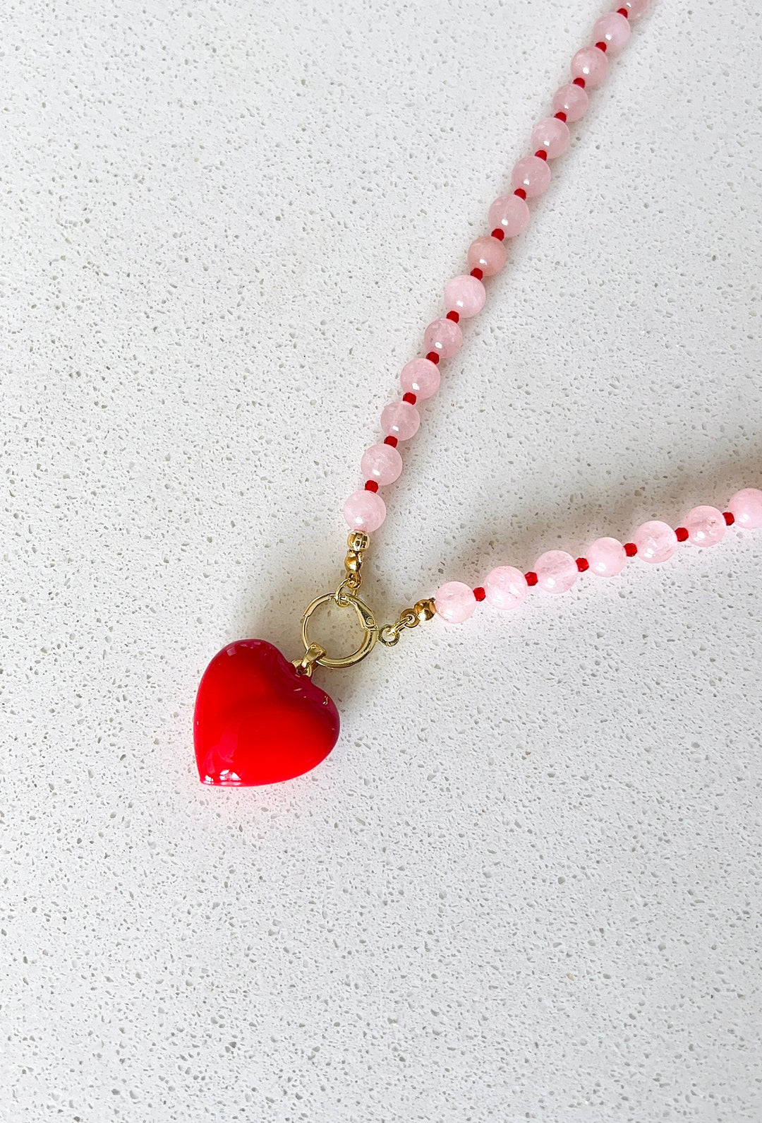 Collar Corazón Cuarzo Rosa